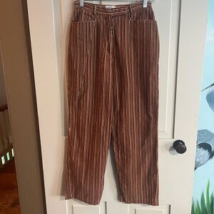 Elegant Brown Striped Wide Leg Pants